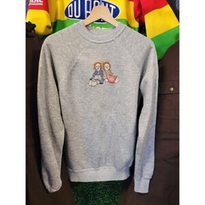 vtg 80s ANNABELLE ANDY DOLL Crewneck Medium // grey raglan embroidery sweatshirt